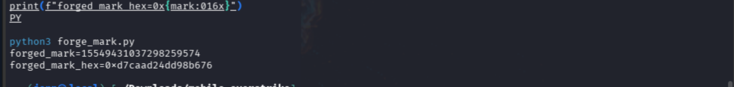 forge_mark.py output showing forged mark value